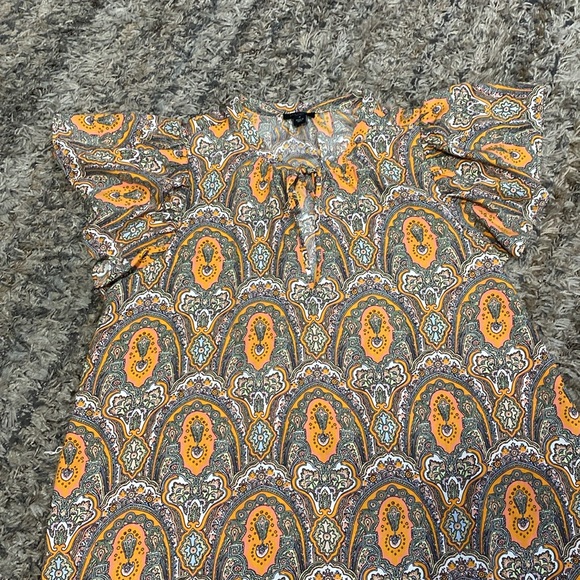 Ann Taylor factory Orange Patterned Dress with glitter sleeves sz M - Picture 4 of 12